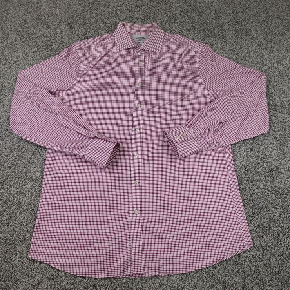 Charles Tyrwhitt Shirt Mens XL 17 Red Slim Fit Non Iron Long Sleeve Button Up